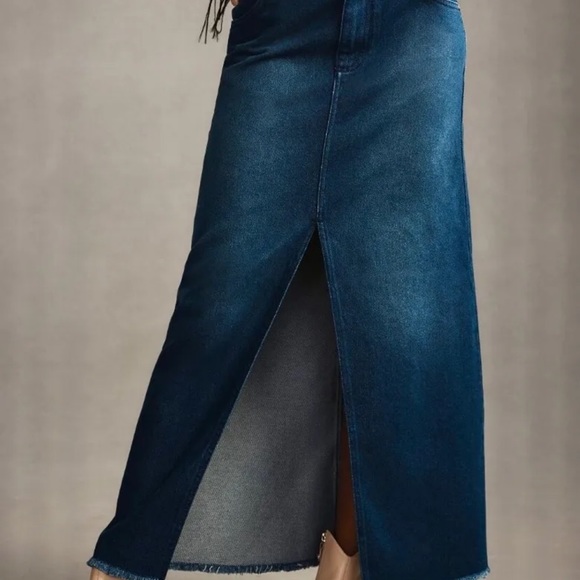 Anthropologie Pilcro Madi Front Slit Denim Maxi Skirt Raw Hem Blue - Picture 3 of 6